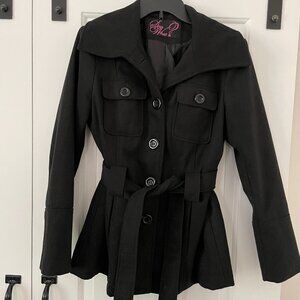 Junior XL Black Say What? Brand Belted Pea Coat